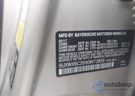 2017 BMW X3 xDrive28I z USA, uszkodzony, nr VIN 5UXWX9C35H0W73859